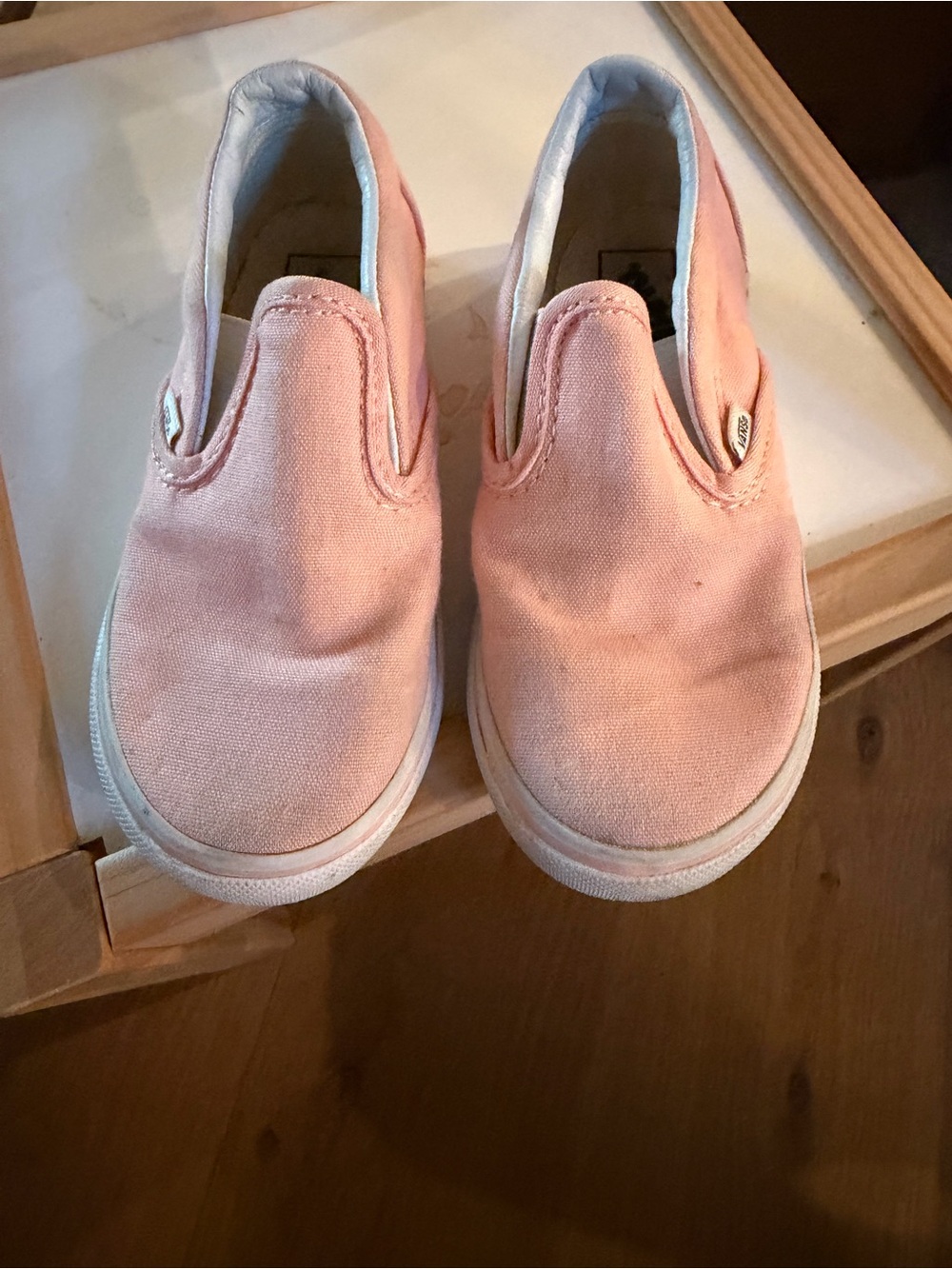 Vans Kids Slip-On Sneakers in Light Pink Canvas- peach colored